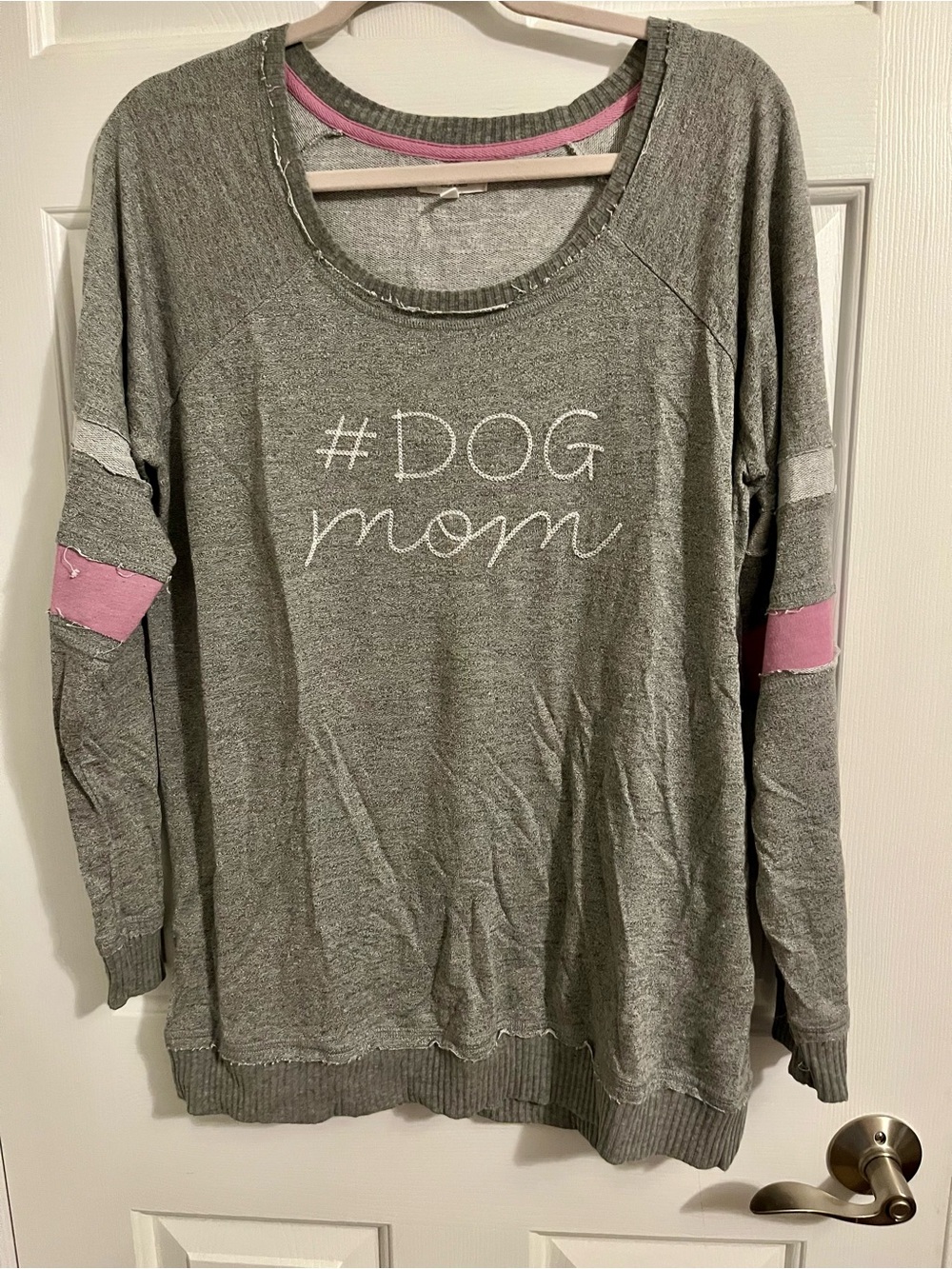 Maurices Gray Long Sleeve "#DOG mom" Sweatshirt with Pink Accents